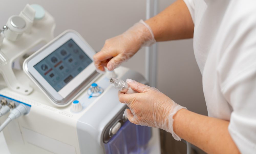 device for cosmetic procedure in the cosmetologist's tools workspace