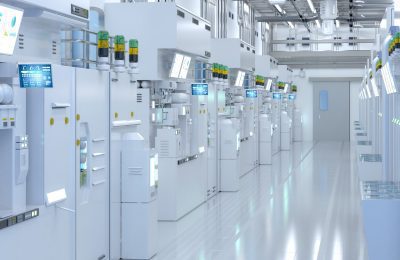 White futuristic semiconductor manufacturing factory or laborato