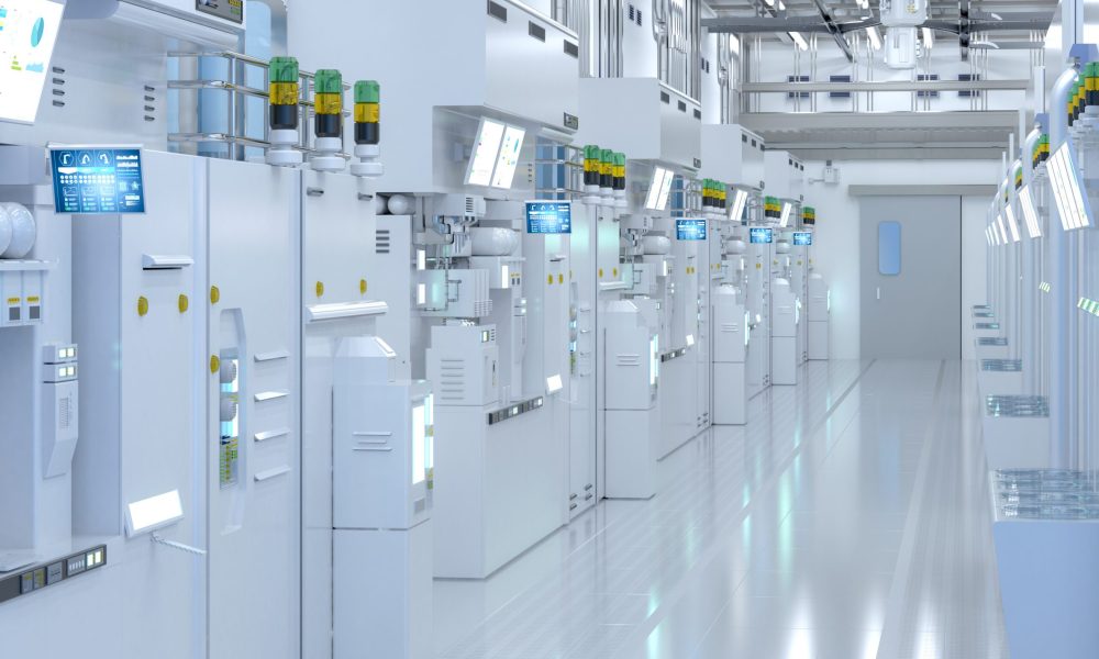 White futuristic semiconductor manufacturing factory or laborato